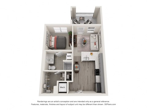 Studio Foster Floor Plan | 570 Sq. Ft. at Ellis Station, Durham, NC, 27703